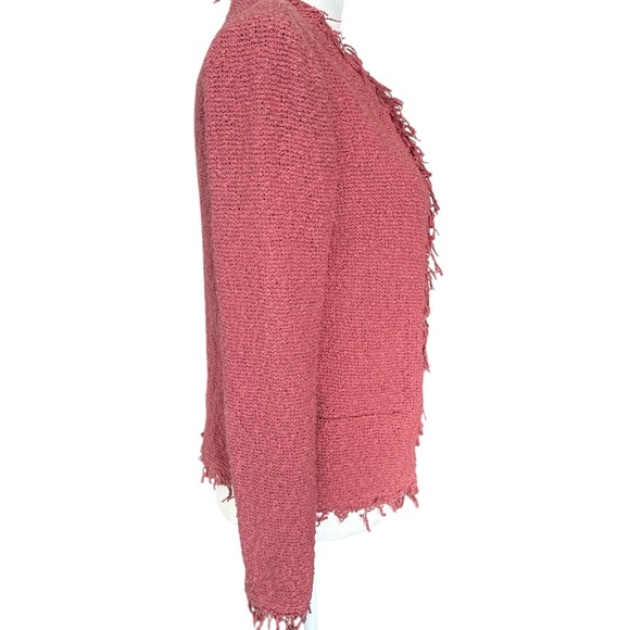 IRO Shavani Boucle Knit Fringe Pink Jacket - Picture 7 of 12